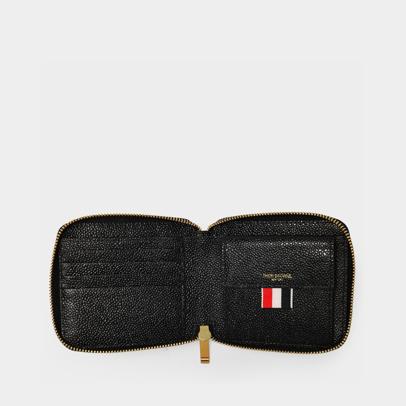 Portefeuille Zippé Compact en Cuir Noir